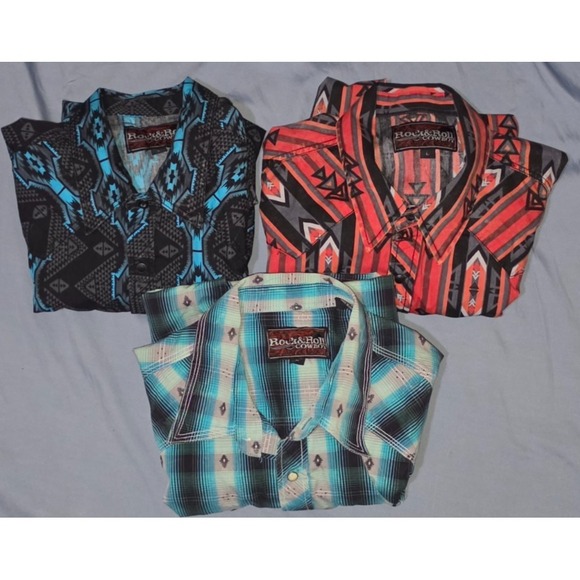 Rock & Roll Denim Other - Rock and Roll Denim Long Sleeve Pearl Snap Shirt Men's L Aztec Cowboy Lot